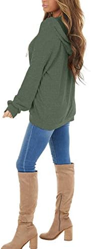Обични лесни лесни дуксери на Prettoday женски долги ракави со бели џемпери за џебови со џеб со џеб