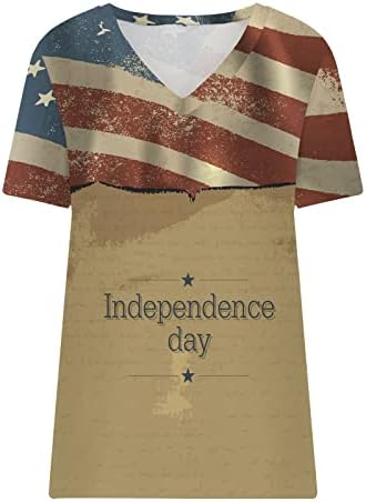 Comigeewa Deep v Sweetheart Deckline вратот маички за жени кратки ракави во САД знаме starвезда графички бранч блузи кошули дами