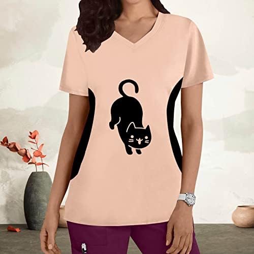 Женски маички ленти за маици плус големина на врвот V вратот со кратки ракави со кратки ракави отпечатоци од маица блузи се потсмеваат со