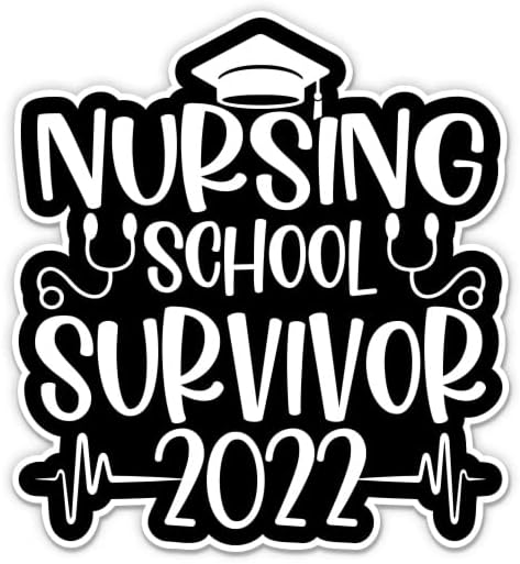 Налепница Survivor School Survivor 2022 - налепница од 5 лаптоп - водоотпорен винил за автомобил, телефон, шише со вода - Декларација за дипломирање на медицинска сестра
