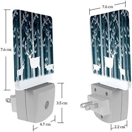 Снег карибу дрво шума ноќ предводена ноќна светлина, детски ноќни светла за приклучок за спална соба во wallидна ноќна ламба
