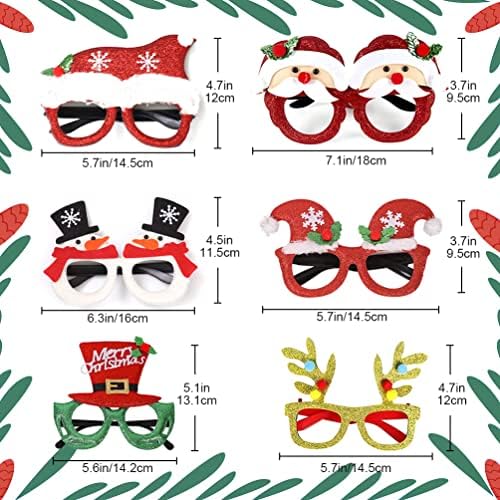 Божиќни очила за деца, 12 парчиња Божиќни забавни очила Фото штанд реквизити Санта Снежаман елка шема на сјајни очила за сјајни забави, возрасни