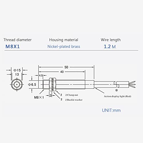 5pcs Не е нормално отворен LJ8A3-2-Z/BX Индуктивна близина на сензор за сензор NPN DC6V-36V M8 3 Детектор на жица 2мм