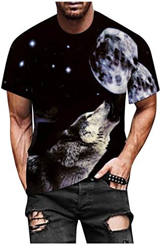 Модерни мажи што дишат маица креативно волк печатена кошула со блуза со кратки ракави за забава за дишење удобни врвови
