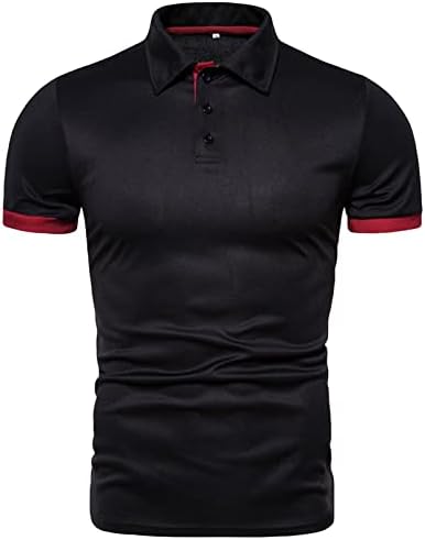 Машка модна класична кошула за голф, обичен тенок, тенок, вклопна основна дизајнирана врвна цврста боја лапел, краток ракав