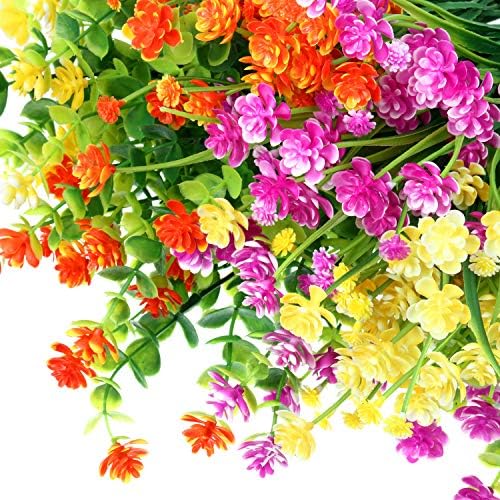 12 Снопови Вештачко Цвеќе На Отворено, Вештачки Вештачки Растенија Отпорни НА УВ Грмушки Пластичен Цвет Рефус За Виси Саден Трем Прозорец Дома