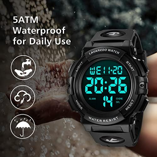 L Lavaredo Mens Digital Watch - Спортски воени часовници водоотпорни хронографски воени часовници на зглобовите за мажи со LED назад ligh/аларм/датум