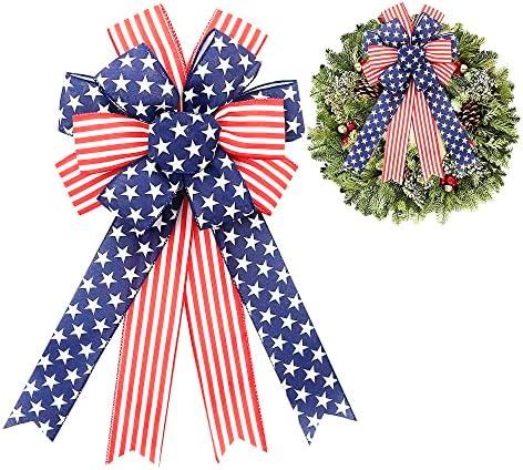 Мејсигк Голем патриотски лак венец 4 -ти јули декор Американски лак за знаме за затворено црвено сино сино бело starsвезди ленти за време