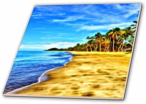 3дроза Мирна Океанска Плажа Со Палми Слика На Светло Внесено Сликарство-Плочки