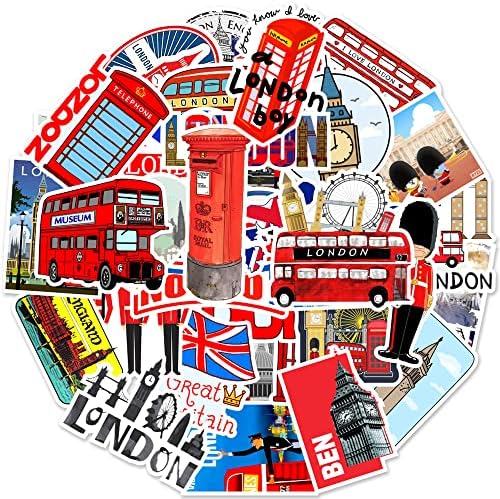 Црвени Автобуси Налепници За Тинејџери 50 Парчиња Лондон Патување За Одмор Налепници За Вода,Лаптоп,Скејтборд Чаша,Бележник За Велосипеди,