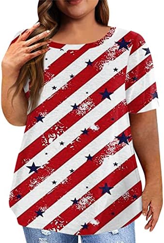Патриотски кошули за жени во САД знаме маичка летни обични врвови со кратки ракави teвезди starsвезди шарени удобни лабави трендовски блуза