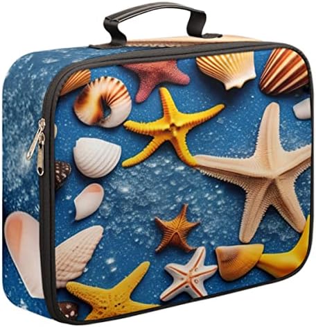 Летна starвездена риба Seashell Conch Blue File Organizer Bag Bag Multi Layer Tage, Организатор за безбеден документ за дома, со рачка, држач за преносни пополнувања за складирање за пасош за к?
