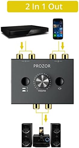 RCA Stereo Audio Switch Progor 2 во 1 Out R/L стерео аудио прекинувач 1 во 2 надвор од стерео аудио сплитер со копче за нем и не е потребна