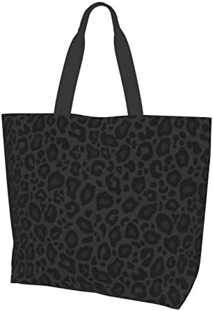 Izизенд симпатична платно торбички торби со внатрешен џеб, торбички за купување на еднократно и голем капацитет, сиви и црни леопард печати