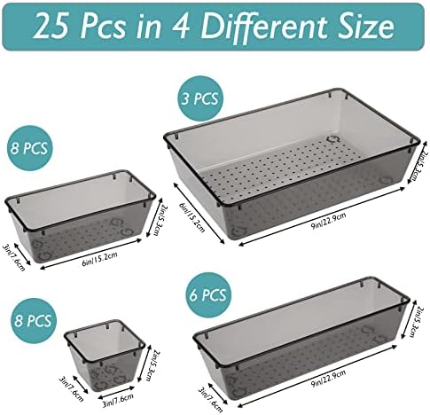 Фиксвал 25 Парчиња Фиока Организатор Сет, 4-Големина Светло Црна Пластична Фиока Организаторите Коцки Бања Организаторите Гардероба Складирање Канти Одвојување Ку