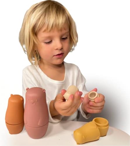 Силиконски 4 парчиња руски Кукли За Гнездење Монтесори Едукативни Играчки За Бебиња И Мали Деца - Кукли За Гнездење Мечки Поставени За Деца