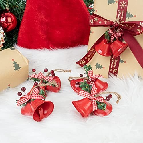 6 ПАРЧИЊА Божиќни Ѕвона Ѕвона Од Џингл, Украси За Новогодишна Елка Црвени Метални Ѕвона, Новогодишна Елка Висечки Украси Со Холи Бери