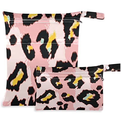 висесани Животинска Кожа Леопард шема 2 парчиња Пелени Менување Торби Влажни Кеси Со Џебови Со Патент Перење Пространа Платнена Пелена