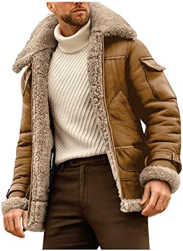 Јакни за мажи задебелени долги ракави со долги ракави, палто, кожена руно јакна за надворешни работи за облека за надворешни работи