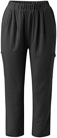 Gufesf Women'sенски исечен памучен постелнина созречен глужд каприс панталони лабави вклопувани панталони со џебови широки панталони за нозе