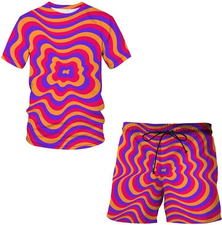 Машка креативна ротација 3Д дигитално печатење 2 парчиња, обичен кратки ракави, хавајски маици и шорцеви костуми