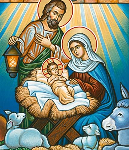 Манастирски икони Ајде Да Обожаваме Рождество Христово Монтирана Плоча Божиќна Икона Репродукција 10 х 7.8