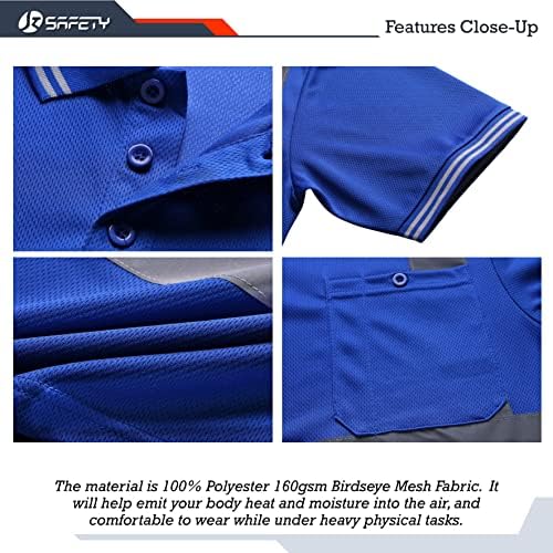 Jksafety hi-vis рефлексивна безбедносна облека | Дневна работа Поло кошула Неон сина боја со шивани ретро-рефлексивни ленти | Усогласеност со АНСИ