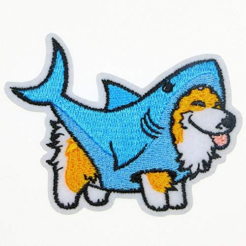 JPT - куче облечена во сина ајкула костум патувања морски океански плажа симпатична цртана филмска везена аплика железо/шиење