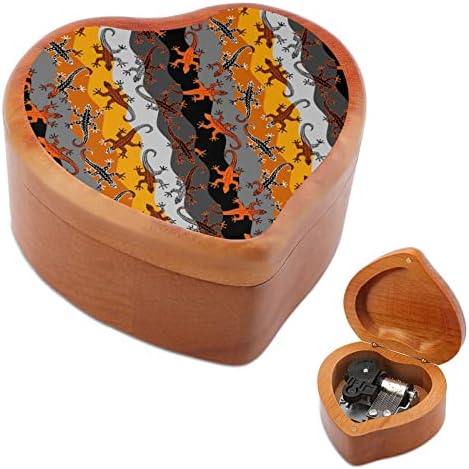 Браун племенски гуштери Вуд музичка кутија Антички врежани музички кутии подароци за роденден Божиќ Денот на благодарноста