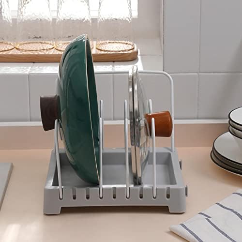 Lldhwx кујната мултифункционална решетка за складирање вок -тенџере за складирање на капакот за складирање на табла за табли за табла тава тава тава полица сива