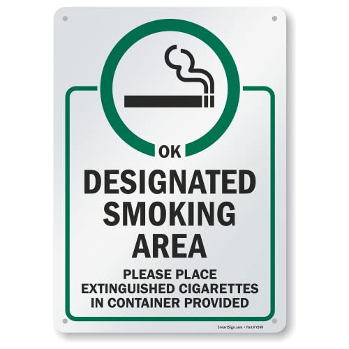 SmartSign „Назначена област за пушење, користете ги знаците за отпадоци од цигари | 10 x 14 пластика