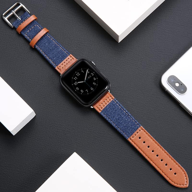 Дизајнерски Луксузни Модни Бендови Компатибилни со Apple Watch 38мм 40мм 41мм 42мм 44мм 45мм 49мм, Платно Од Вистинска Кожа Гроздобер Ремен За Замена Класични Ленти Тока за Iwatch