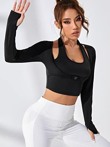 Cozyease Women's Women Cut Out Halper Crup Top Plain Slim Fit Fit Sports Sports Tee