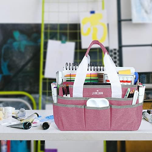 Организатор на занаетчиски занаетчиски џиринг торба, кади за складирање на уметност со повеќе џебови, розова торба за шиење за уметност, занает,