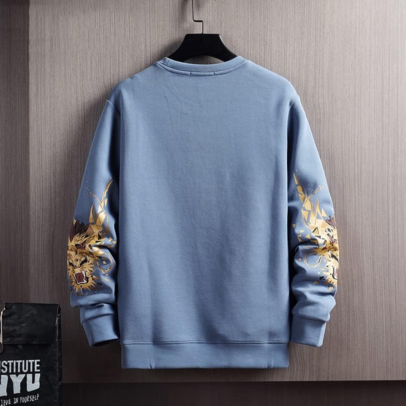 Juzhijia Dragon Print Pullover Sweatshirt Men Harajuku Јапонска улична облека Мажи пот.