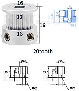 Jinchao-timing макара 1pc gt2 алуминиумска меурче 20 заб, роди 4/5/6.35/8mm, за ширина на ременот GT2 6мм, 3Д делови од печатач, точност на позиционирање