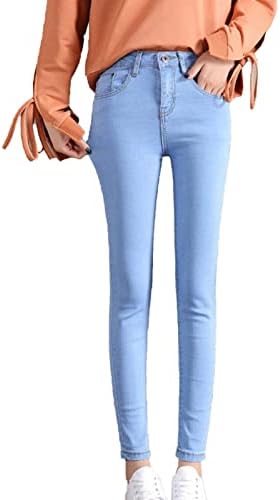 Women'sенски високи половини слаби фармерки на глуждот, обични тенки моливни панталони, јуниори тенок вклопат измиен истегнување