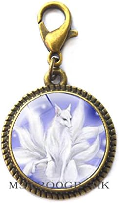Animalивотински накит со девет опашки од јастог од јастог патент Повлечете бел лисичен патент Повлечете жени накит Симпатична лисица,