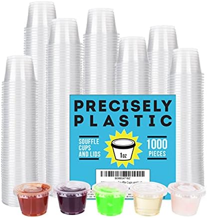 [1.000 комплети - 1оз] Пластични Чаши За Суфле За Еднократна Употреба/Порции Со Капаци Рефус Совршени За Шут Очила, Зачини,