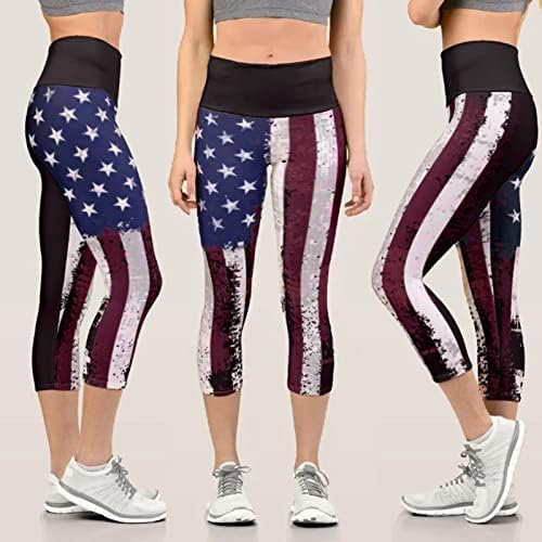 Јога Панталони со Џебови За Жени Американско Знаме Растегливи Јога Панталони Контрола На Стомакот Со Висок Струк Секојдневни