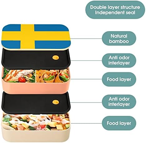 Шведска Знаме Бенто Ручек Кутија Истекување-Доказ Бенто Кутија Контејнери За Храна со 2 Прегради За Работа Во Канцеларија Пикник