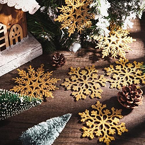 Blulu 50 парчиња пластични украси од снегулка Сјај СВЕТСКИ Снегулка новогодишна елка што виси украси со 50 парчиња куки за зимска