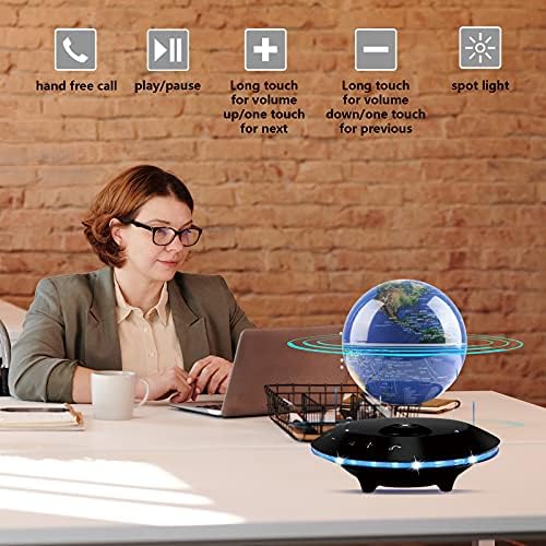 Ruixinda Levitating Globe со Bluetooth звучник, магнетски глобус лебдечки звучници Bluetooth 5.0 со LED светло без раце, без повик, електронски