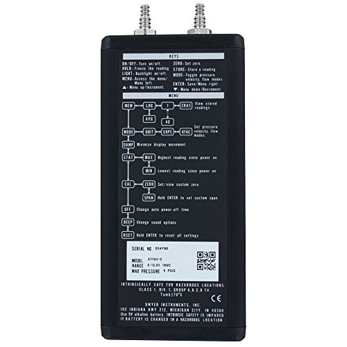 Dwyer® 477AV рачен дигитален манометар, 477AV-00, 0-4 WC, режими на брзина на воздухот/проток