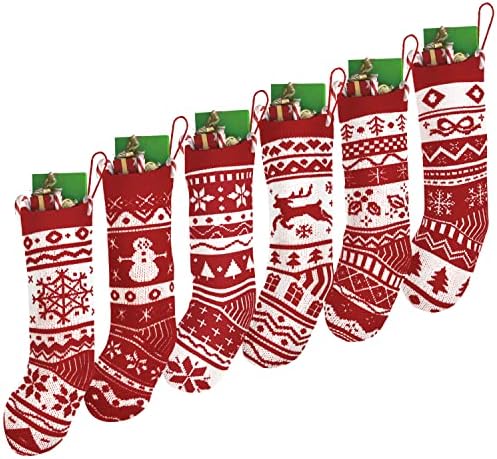 Oyоин 6 пакет плетени Божиќни чорапи, ирваси/новогодишна елка/снегулки/снежникот плетени декорации за порибување за декор