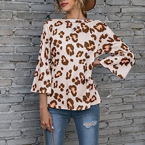 Леопард печати кошула маички за женски маици со долг ракав, екипаж 2022 есенски трендовски врвови Туника лабава опремена блуза