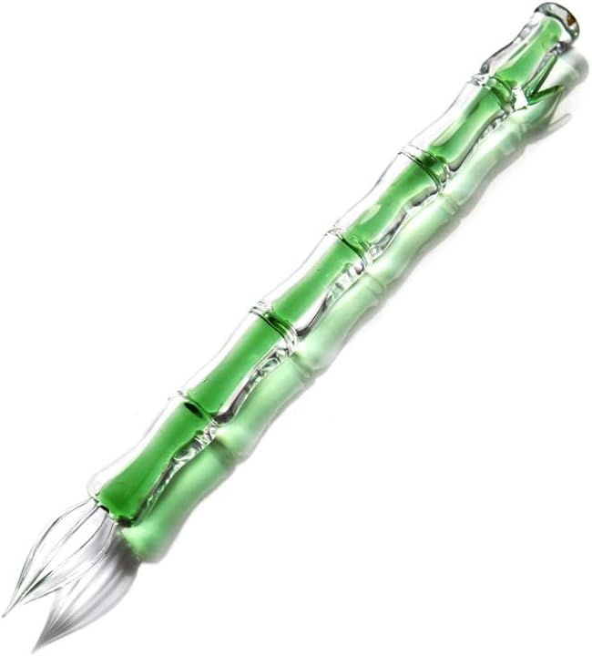 Број72 стаклено натопување пенкало, рачно изработено стакло потпис пенкало Бамбус форма Транспарентно пенкало гроздобер натопи мастило Пенкало