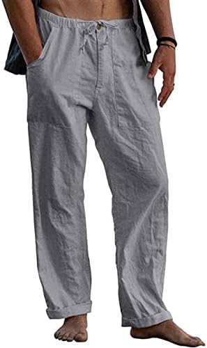Ангбатер машки постелнина летни панталони за плажа лабава вклопена јога пантолона лесна еластична панталона од половината со џебови