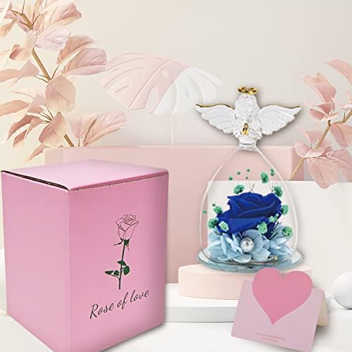 Камирус Ангел Роуз Фигурини Ангел Подароци за ден на мајки, стакло ангелски фигурини подароци со сини цвеќиња за жена жена мама баба, мама