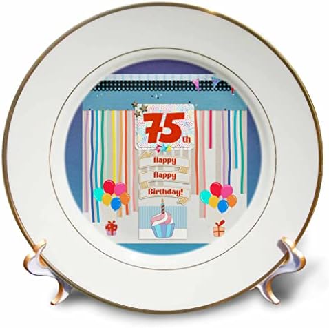3drose Слика на 75 -та роденденска ознака, кекс, свеќа, балони, подарок, стрими - плочи